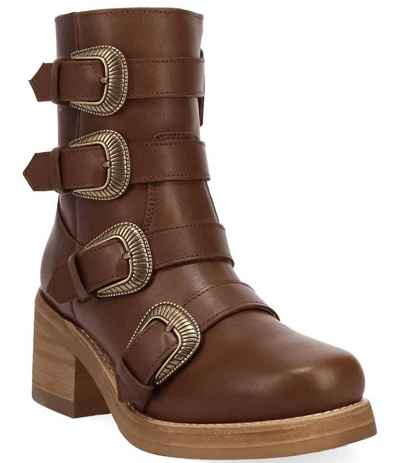 Dingo Topanga Leather Buckle Straps Block Heel Booties