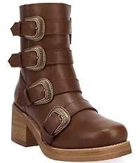Dingo Topanga Leather Buckle Straps Block Heel Booties