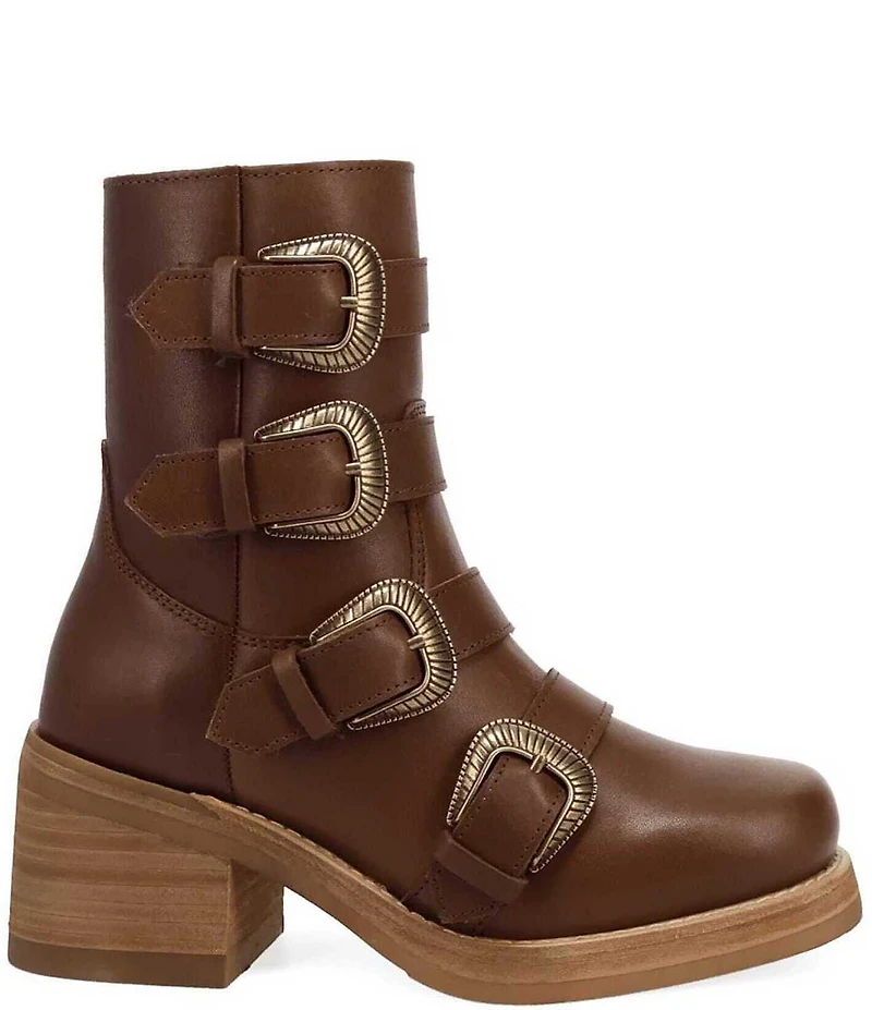 Dingo Topanga Leather Buckle Straps Block Heel Booties