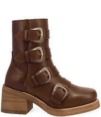 Dingo Topanga Leather Buckle Straps Block Heel Booties