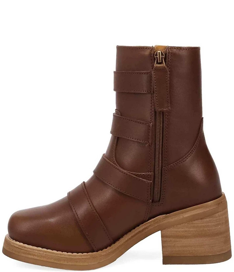 Dingo Topanga Leather Buckle Straps Block Heel Booties