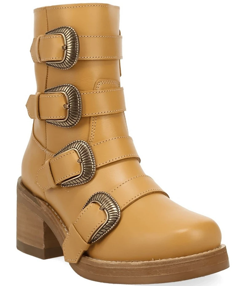 Dingo Topanga Leather Buckle Straps Block Heel Booties