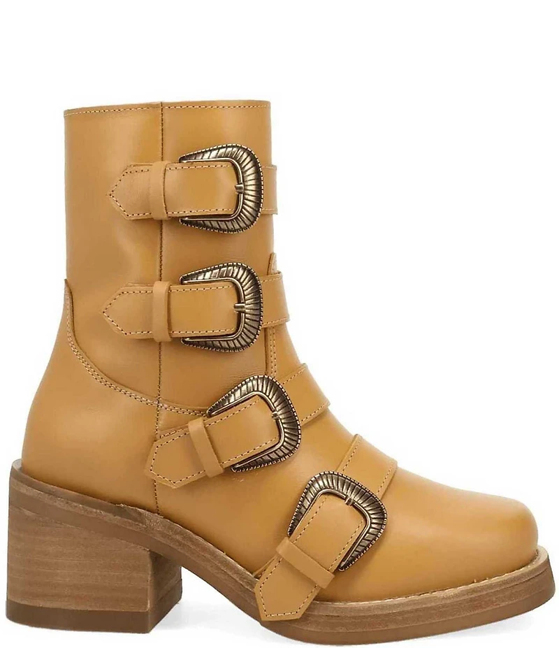 Dingo Topanga Leather Buckle Straps Block Heel Booties