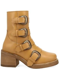 Dingo Topanga Leather Buckle Straps Block Heel Booties