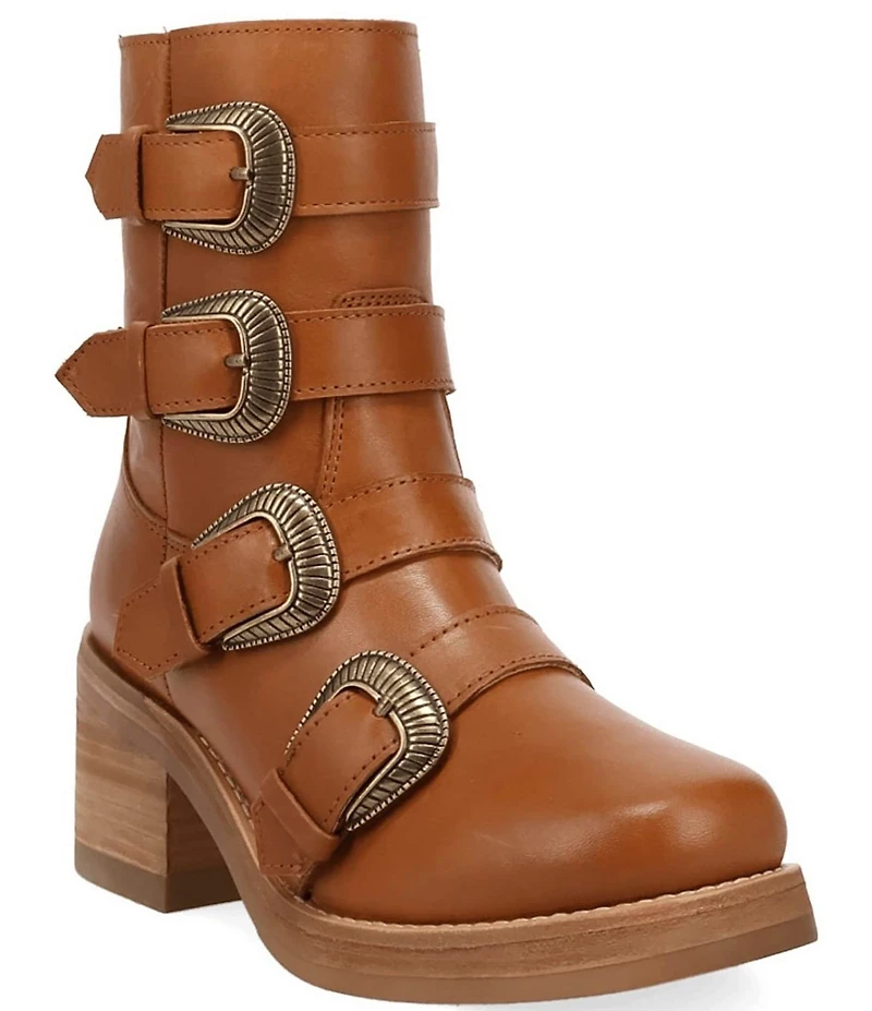 Dingo Topanga Leather Buckle Straps Block Heel Booties