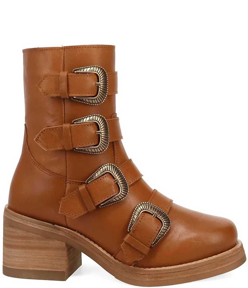 Dingo Topanga Leather Buckle Straps Block Heel Booties