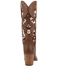 Dingo Untamed Leather Studded Cow Print Suede Western Tall Boots
