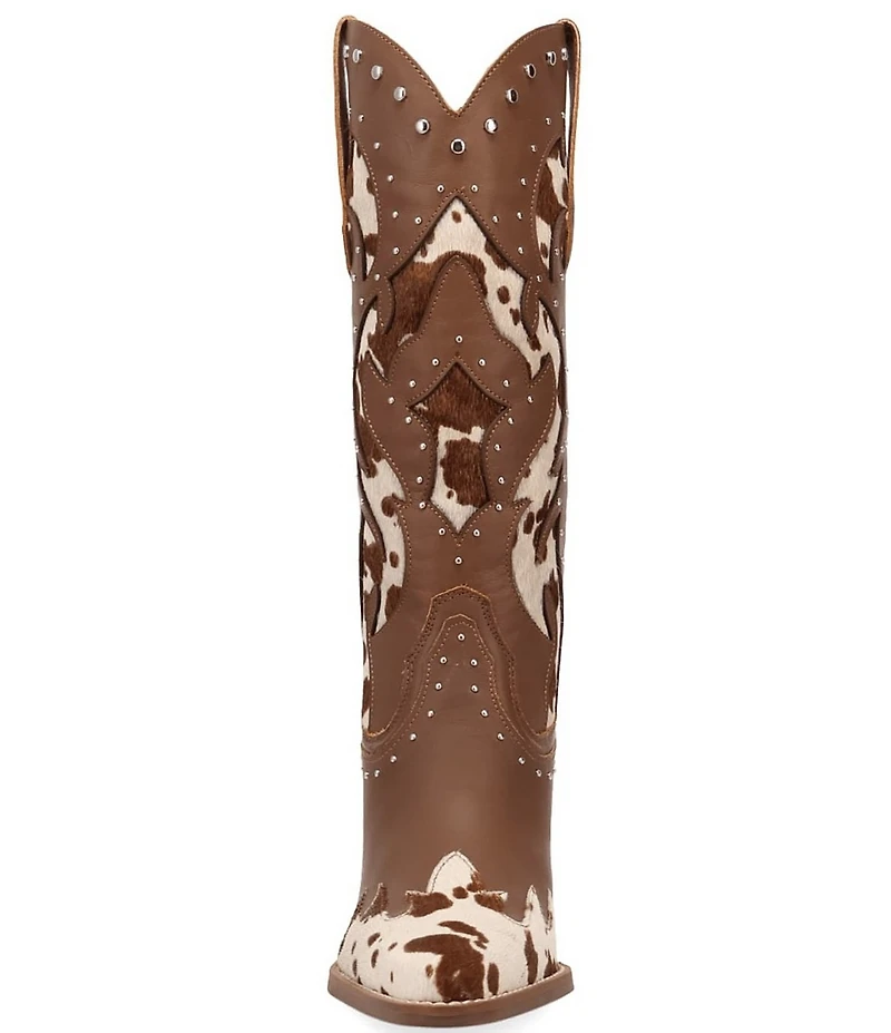 Dingo Untamed Leather Studded Cow Print Suede Western Tall Boots
