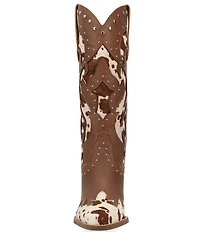 Dingo Untamed Leather Studded Cow Print Suede Western Tall Boots