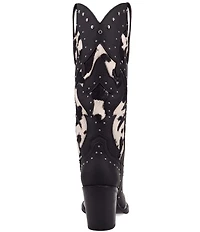 Dingo Untamed Leather Studded Cow Print Suede Western Tall Boots