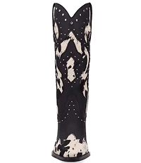 Dingo Untamed Leather Studded Cow Print Suede Western Tall Boots