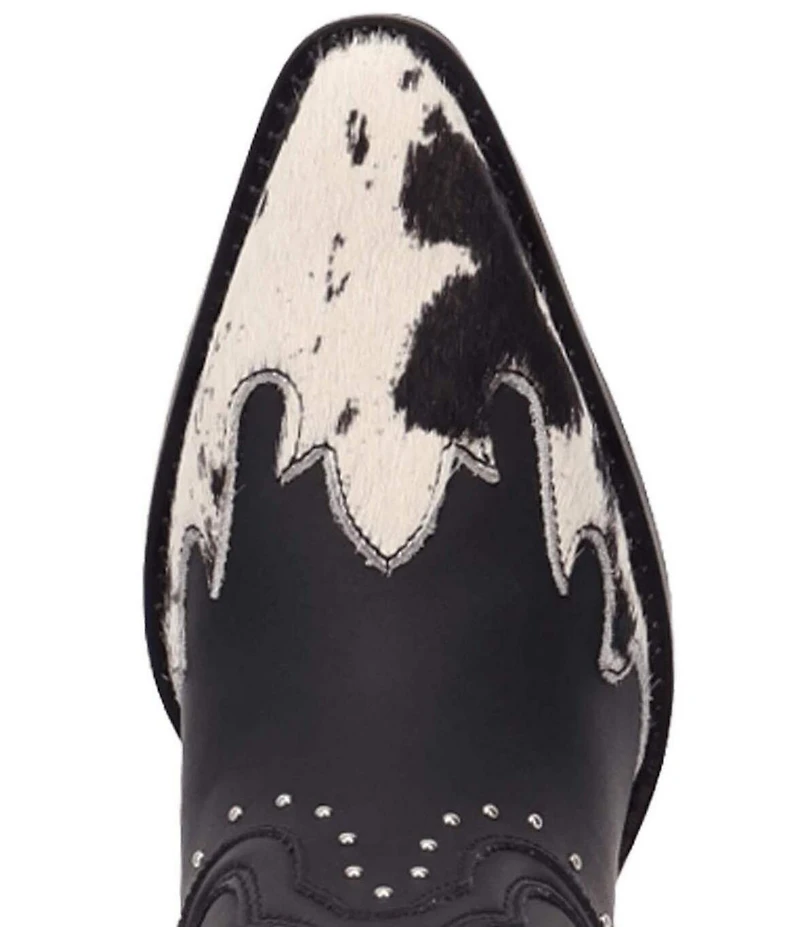 Dingo Untamed Leather Studded Cow Print Suede Western Tall Boots