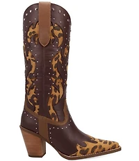 Dingo Untamed Leather Studded Leopard Print Suede Western Tall Boots