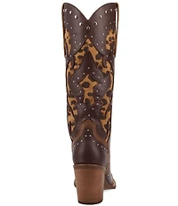 Dingo Untamed Leather Studded Leopard Print Suede Western Tall Boots