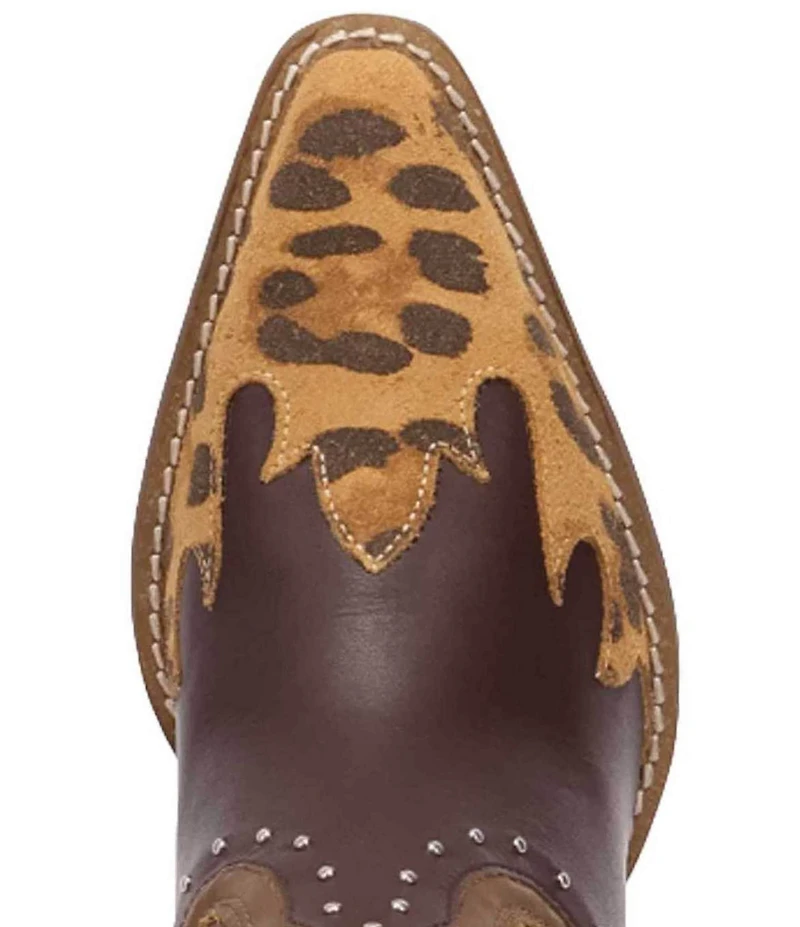 Dingo Untamed Leather Studded Leopard Print Suede Western Tall Boots