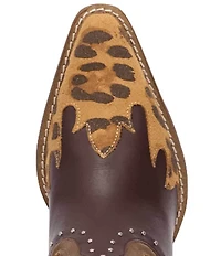 Dingo Untamed Leather Studded Leopard Print Suede Western Tall Boots
