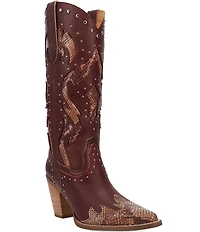 Dingo Untamed Leather Studded Snake Print Accent Western Tall Boots