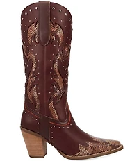 Dingo Untamed Leather Studded Snake Print Accent Western Tall Boots