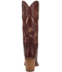 Dingo Untamed Leather Studded Snake Print Accent Western Tall Boots
