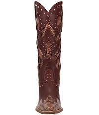 Dingo Untamed Leather Studded Snake Print Accent Western Tall Boots
