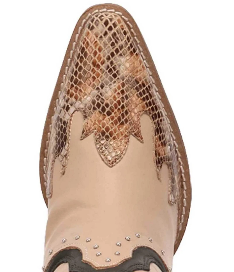Dingo Untamed Leather Studded Snake Print Accent Western Tall Boots