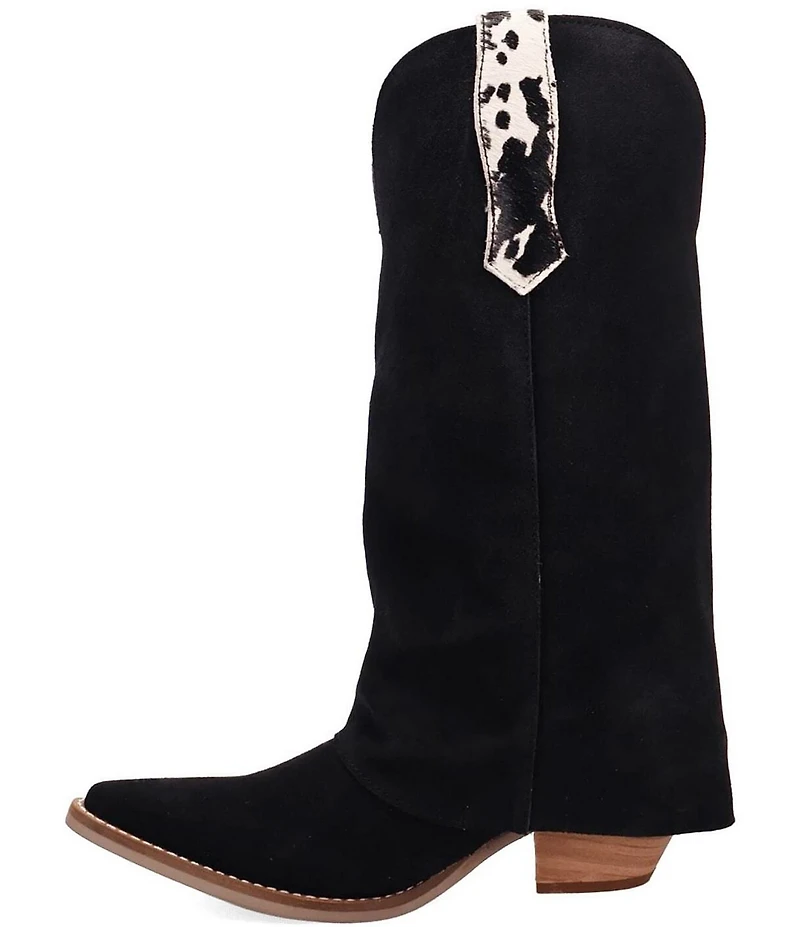 Dingo Wild Thang Suede Cow Print Accent Cuffed Shaft Western Tall Boots