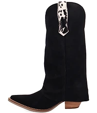 Dingo Wild Thang Suede Cow Print Accent Cuffed Shaft Western Tall Boots