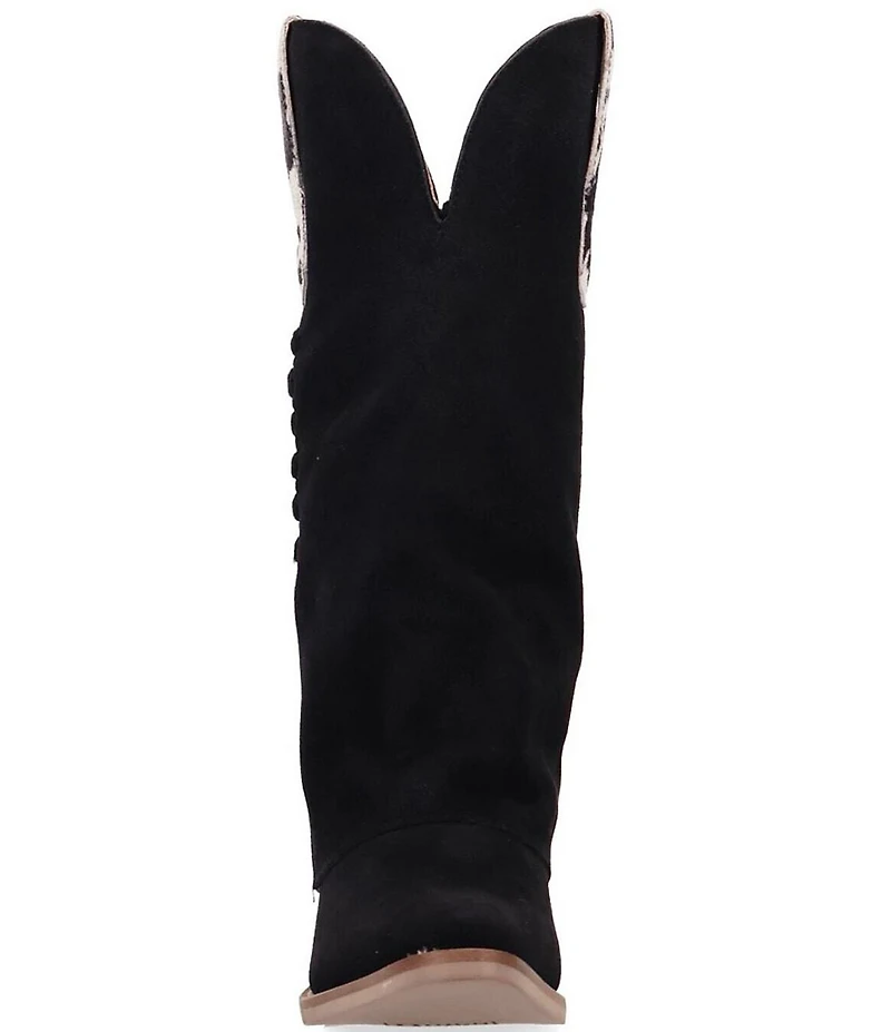 Dingo Wild Thang Suede Cow Print Accent Cuffed Shaft Western Tall Boots