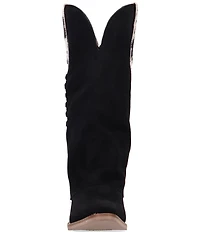 Dingo Wild Thang Suede Cow Print Accent Cuffed Shaft Western Tall Boots