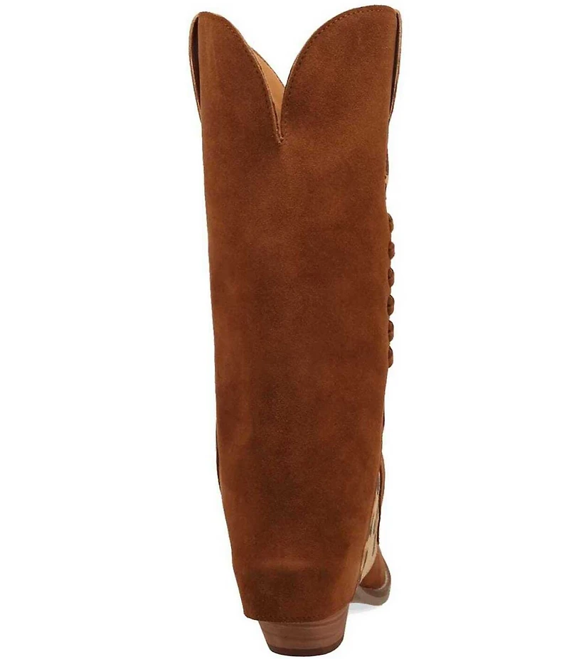 Dingo Wild Thang Suede Leopard Print Accent Cuffed Shaft Western Tall Boots