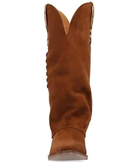 Dingo Wild Thang Suede Leopard Print Accent Cuffed Shaft Western Tall Boots