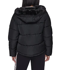 DKNY Attached Hoodie Faux Fur Zip Front Puffer