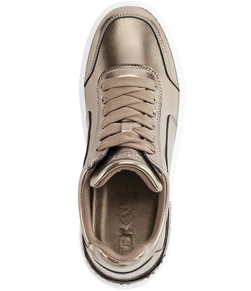 DKNY by Donna Karan Beverley Metallic Leather Lace Up Platform Sneakers