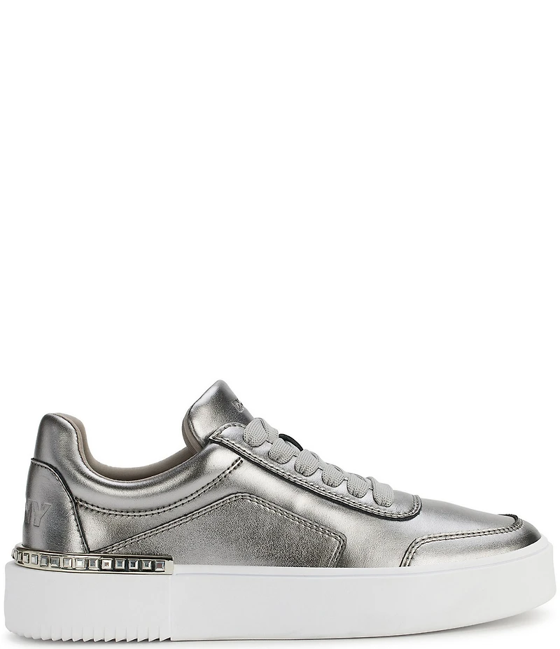 DKNY by Donna Karan Beverley Metallic Leather Lace Up Platform Sneakers
