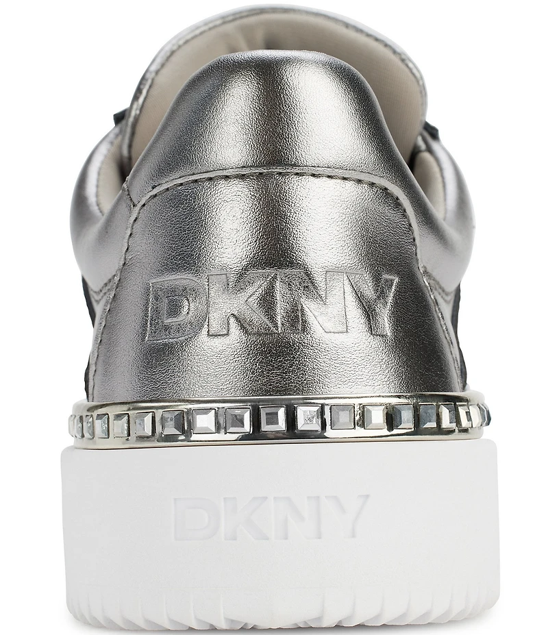 DKNY by Donna Karan Beverley Metallic Leather Lace Up Platform Sneakers