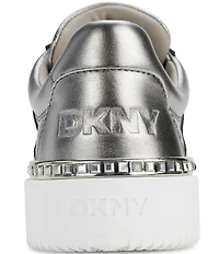 DKNY by Donna Karan Beverley Metallic Leather Lace Up Platform Sneakers