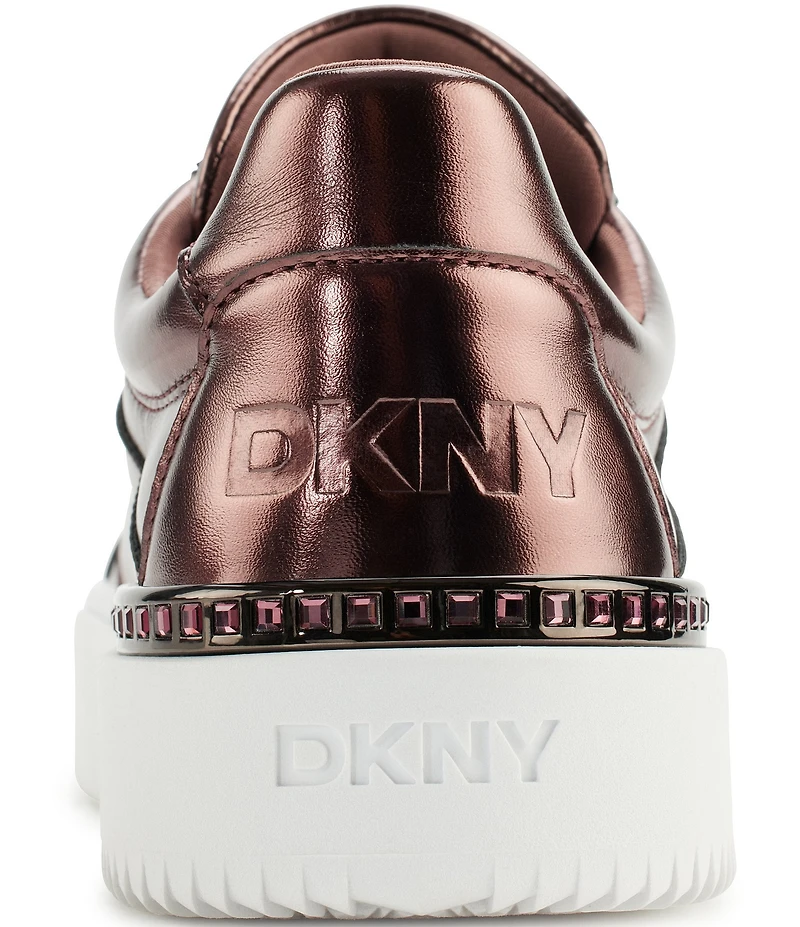 DKNY by Donna Karan Beverley Metallic Leather Lace Up Platform Sneakers