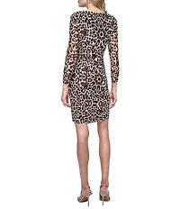 DKNY by Donna Karan 3/4 Sleeve Leopard Print Bodycon Dress