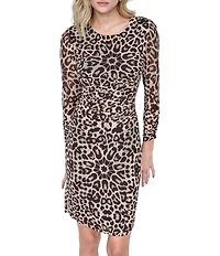 DKNY by Donna Karan 3/4 Sleeve Leopard Print Bodycon Dress
