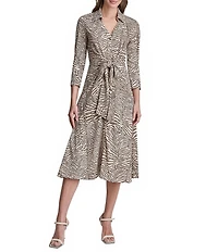 DKNY By Donna Karan Animal Print 3/4 Sleeve Midi Shirtdress