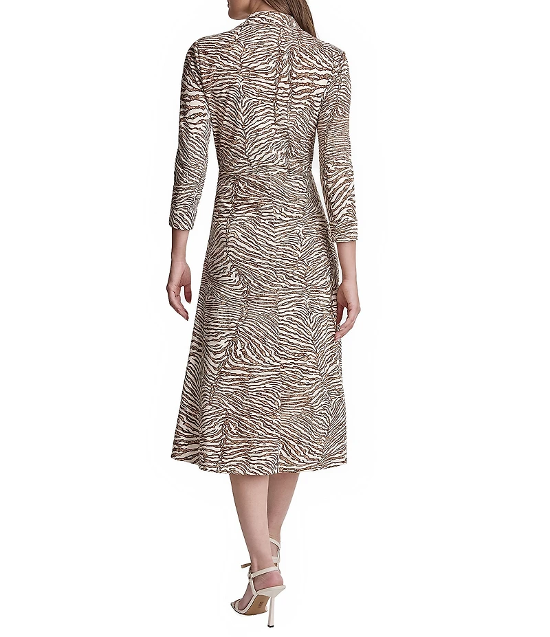 DKNY By Donna Karan Animal Print 3/4 Sleeve Midi Shirtdress