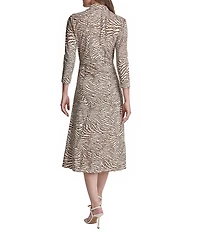 DKNY By Donna Karan Animal Print 3/4 Sleeve Midi Shirtdress