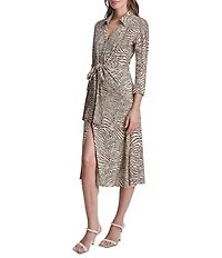DKNY By Donna Karan Animal Print 3/4 Sleeve Midi Shirtdress