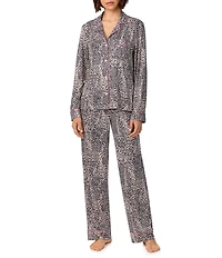DKNY by Donna Karan Animal Print Long Sleeve Notch Collar Jersey Knit Long Pajama Set