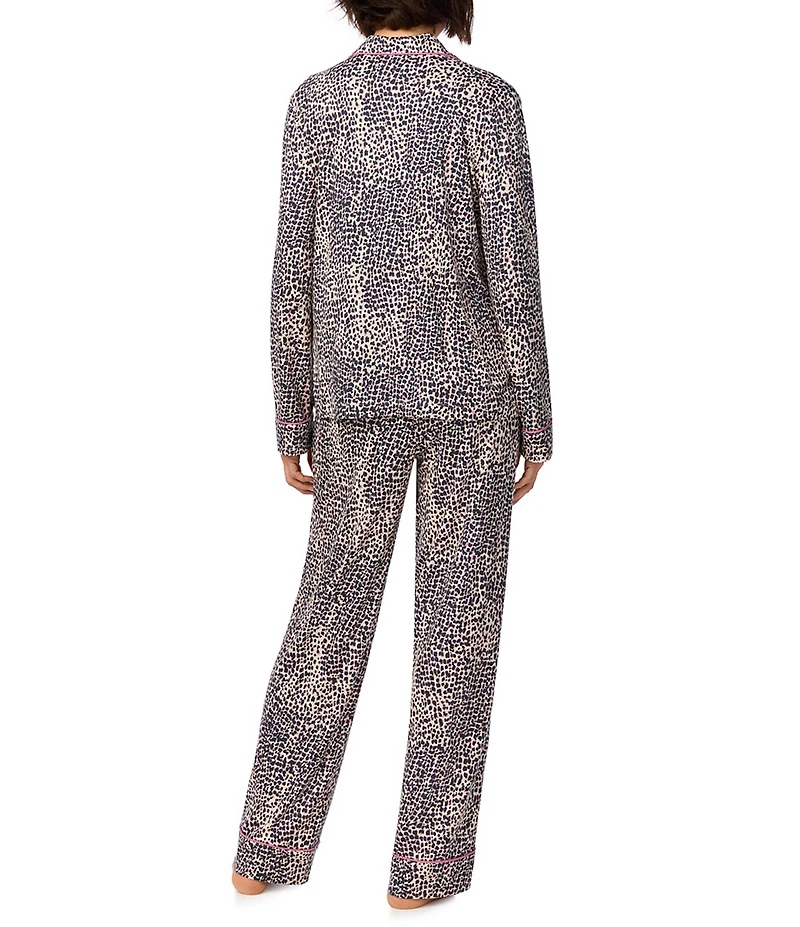 DKNY by Donna Karan Animal Print Long Sleeve Notch Collar Jersey Knit Long Pajama Set