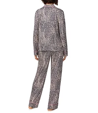 DKNY by Donna Karan Animal Print Long Sleeve Notch Collar Jersey Knit Long Pajama Set