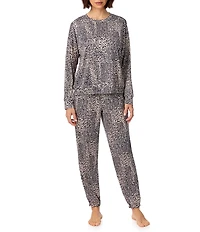 DKNY by Donna Karan Animal Print Long Sleeve Round Neck Jersey Knit Jogger Pajama Set