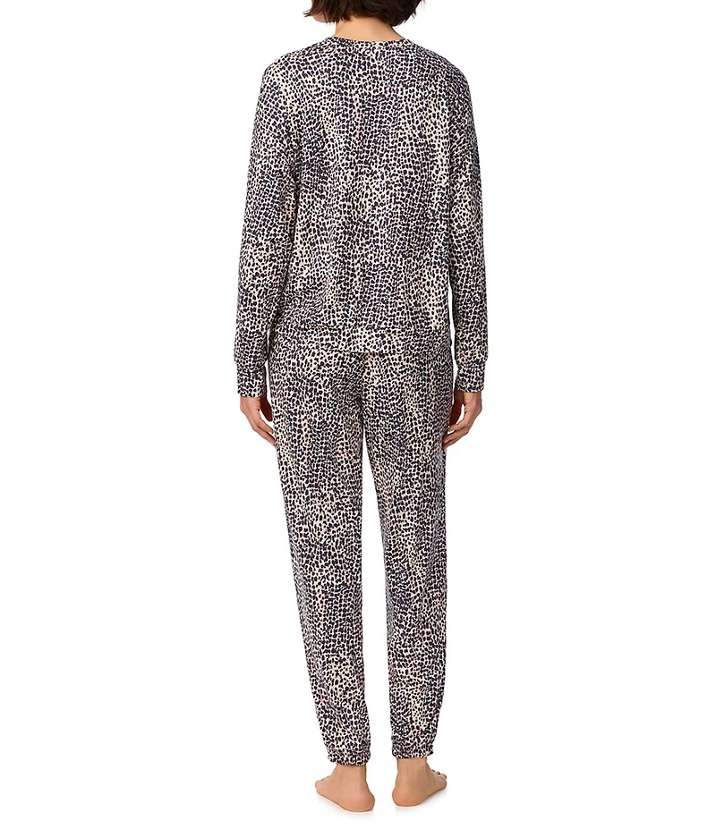 DKNY by Donna Karan Animal Print Long Sleeve Round Neck Jersey Knit Jogger Pajama Set