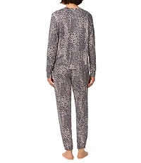 DKNY by Donna Karan Animal Print Long Sleeve Round Neck Jersey Knit Jogger Pajama Set