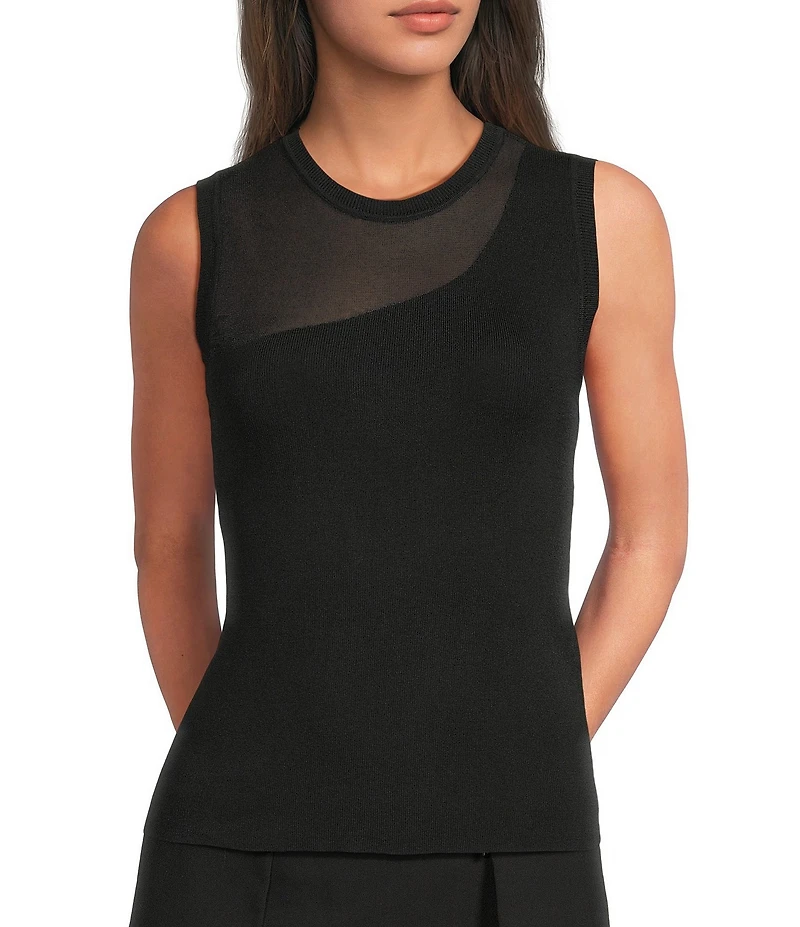 DKNY by Donna Karan Asymmetric Illusion Neck Sleeveless Knit Top
